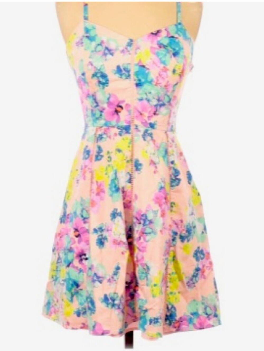 Candie's Pink Floral Midi Dress with Blue & Yellow Prints